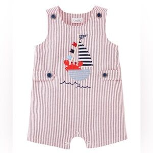 Mud Pie Red and White Striped Baby Sailboat Romper